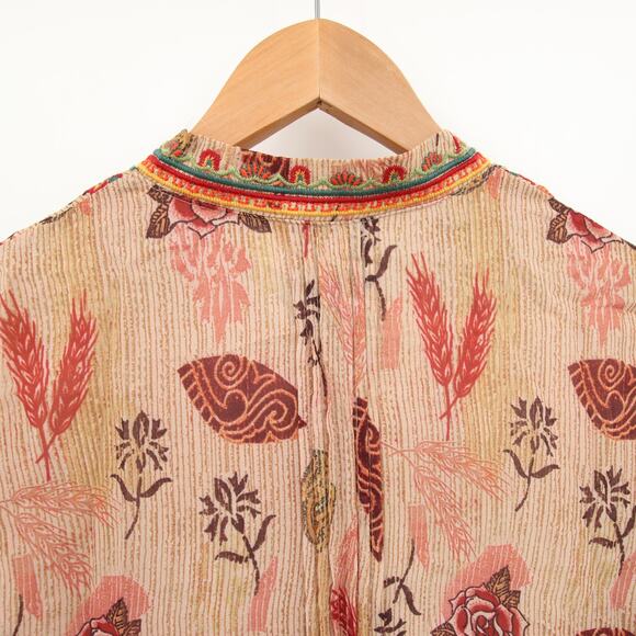 Zara Dress Tan Leaf Floral Pattern Nude Beige Bell Sleeve Embroidered Neckline M - Picture 10 of 12